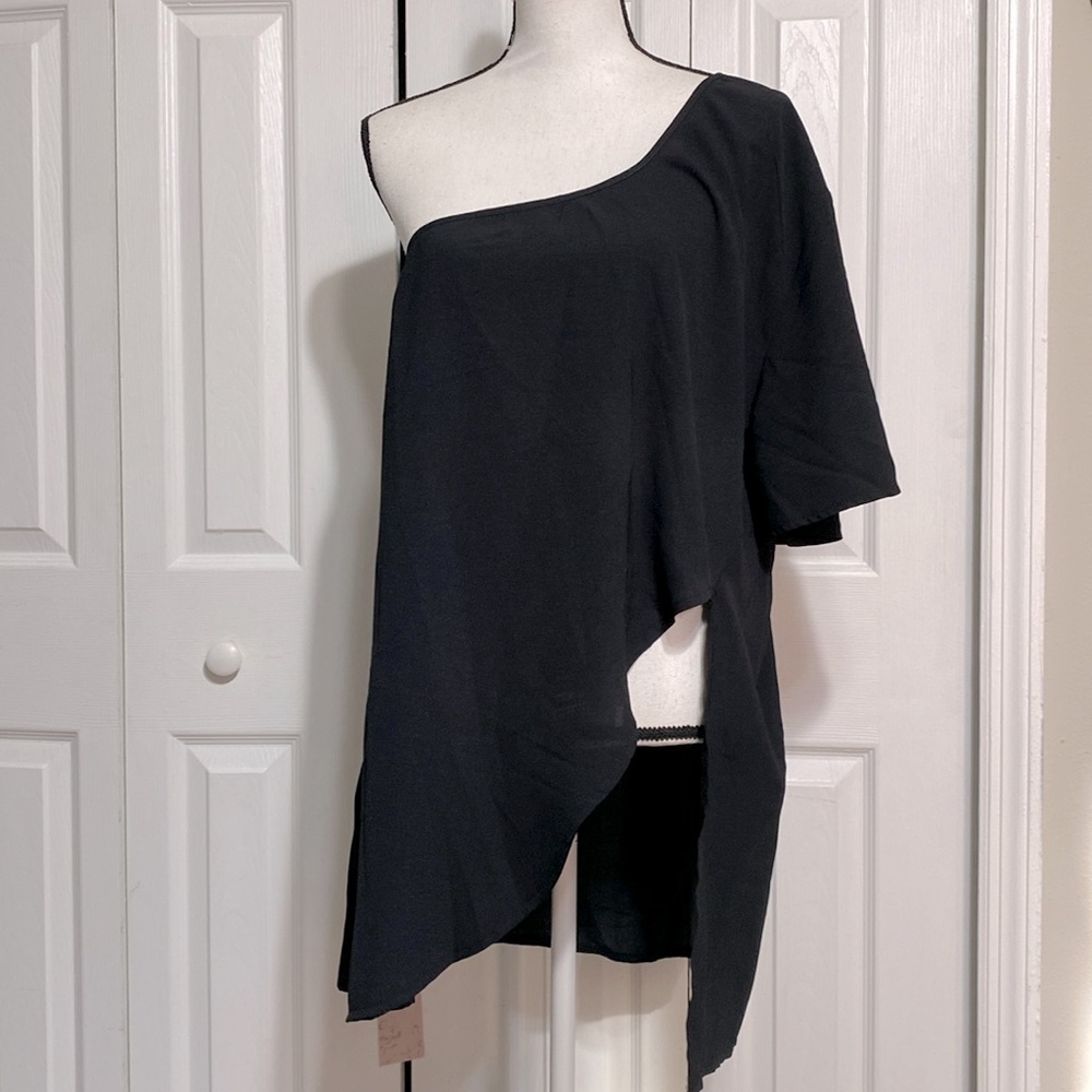 Elegant Black Asymmetrical Tunic Top